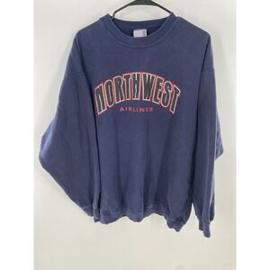 Vintage Northwest Airlines Sweatshirt Blue Made In USA Aviation Grunge Size XL‎